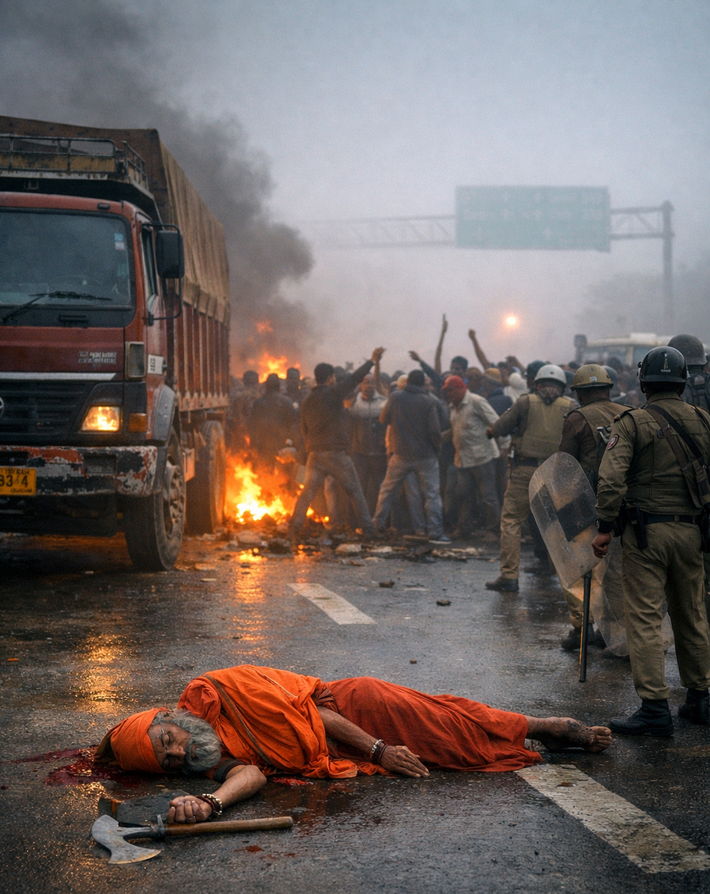 Mathura Kosi Kalan Sant Murder Case में फरसा वाले बाबा की मौत के बाद हाईवे पर प्रदर्शन और पुलिस-जनता टकराव