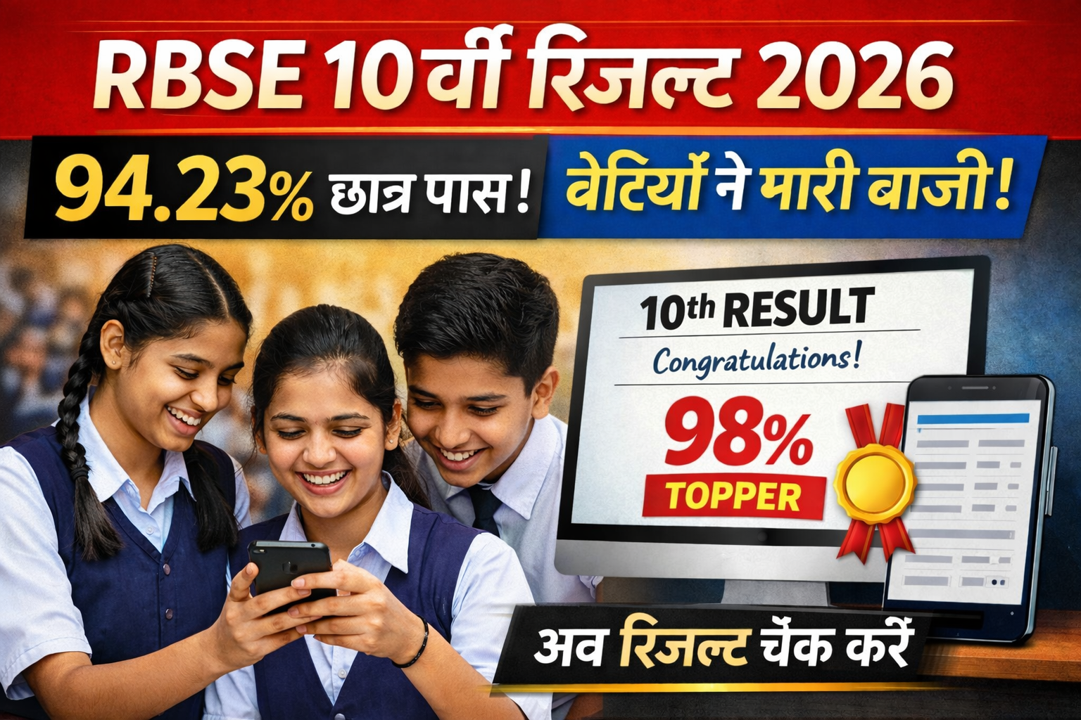 RBSE 10th result 2026 चेक करते छात्र
