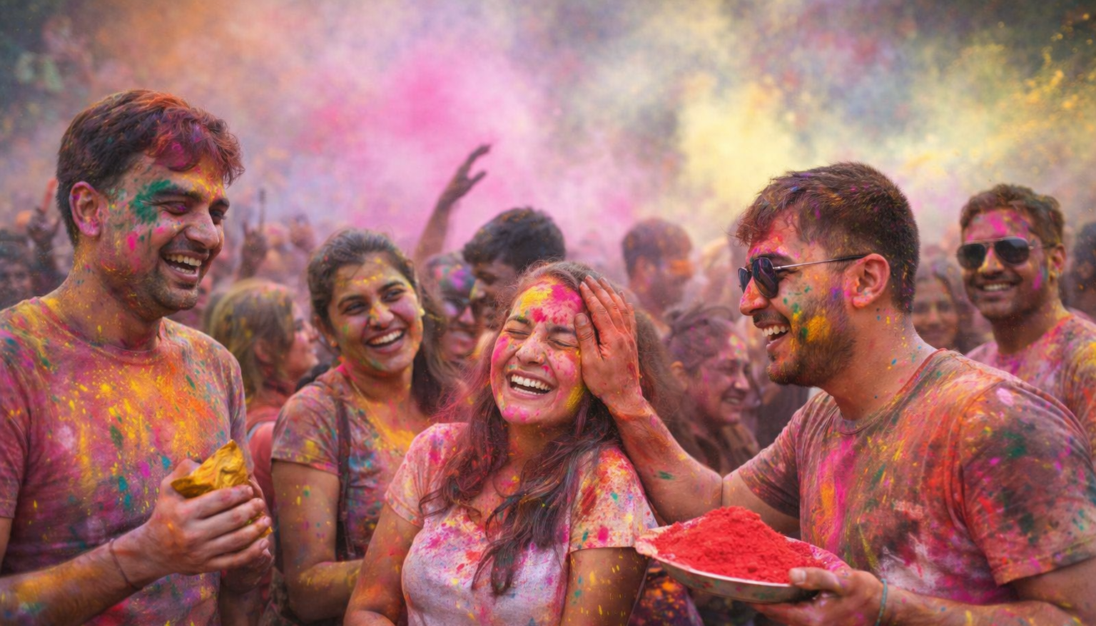 Holi 2026 Celebration के दौरान लोग रंग और गुलाल खेलते हुए