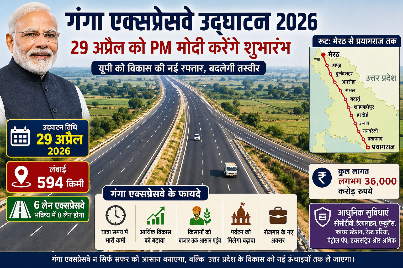 गंगा एक्सप्रेसवे उद्घाटन 2026 पीएम मोदी