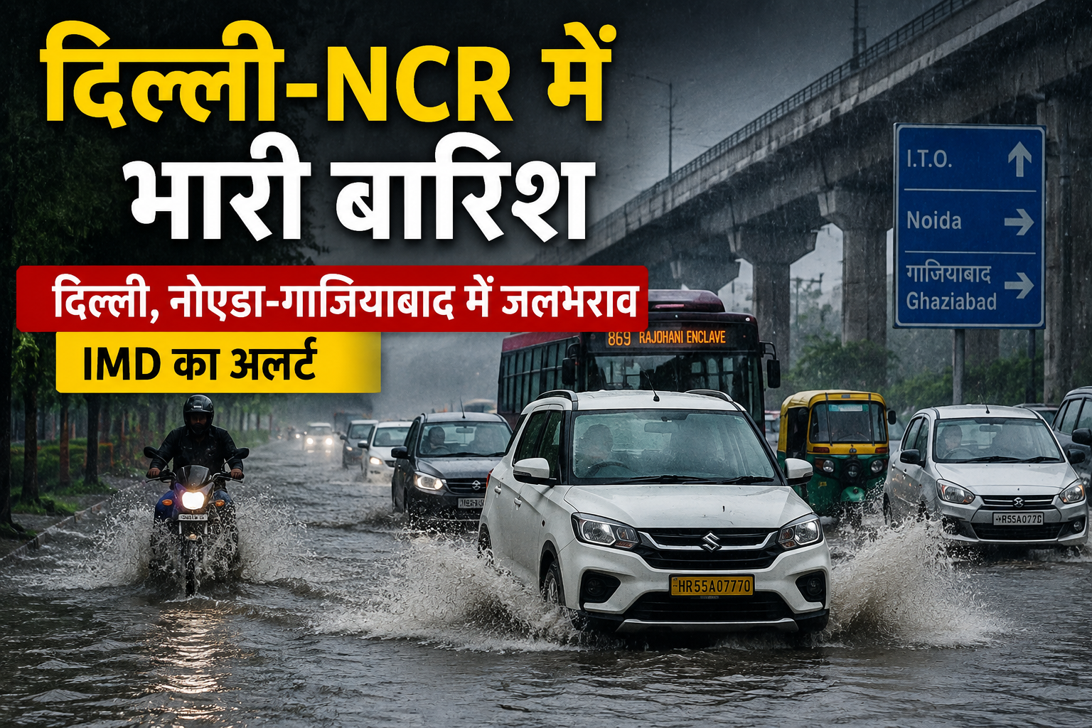 दिल्ली-NCR में भारी बारिश से सड़कों पर जलभराव